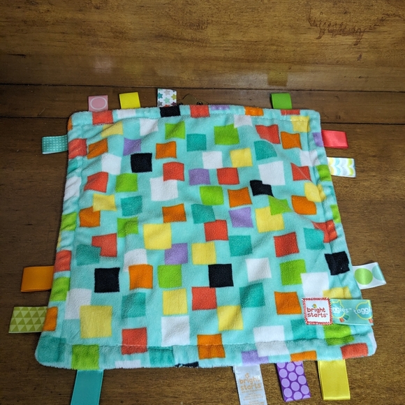 Bright Starts Taggies Checkered Pattern Square Security Blanket Plush Lovey 12" - Picture 3 of 7